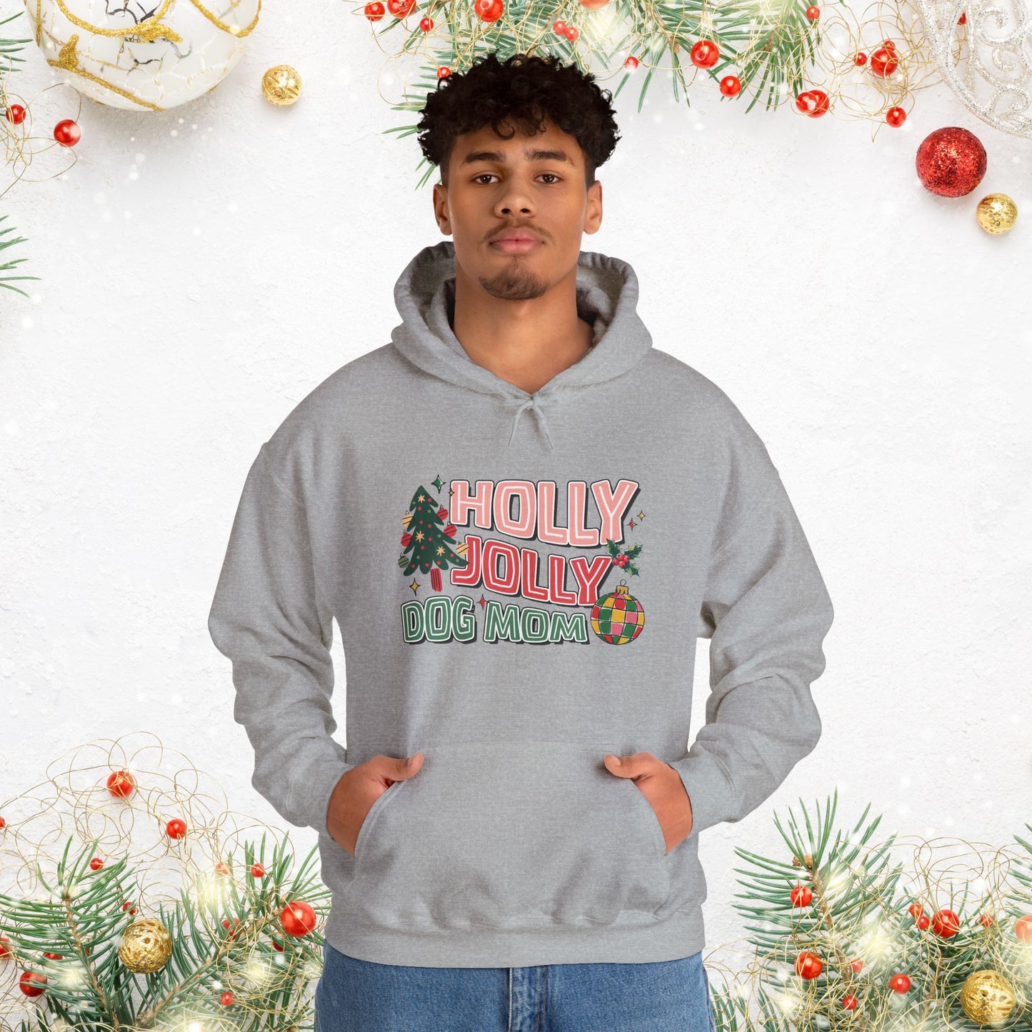 Holly Jolly Dog Mom Christmas Hoodie